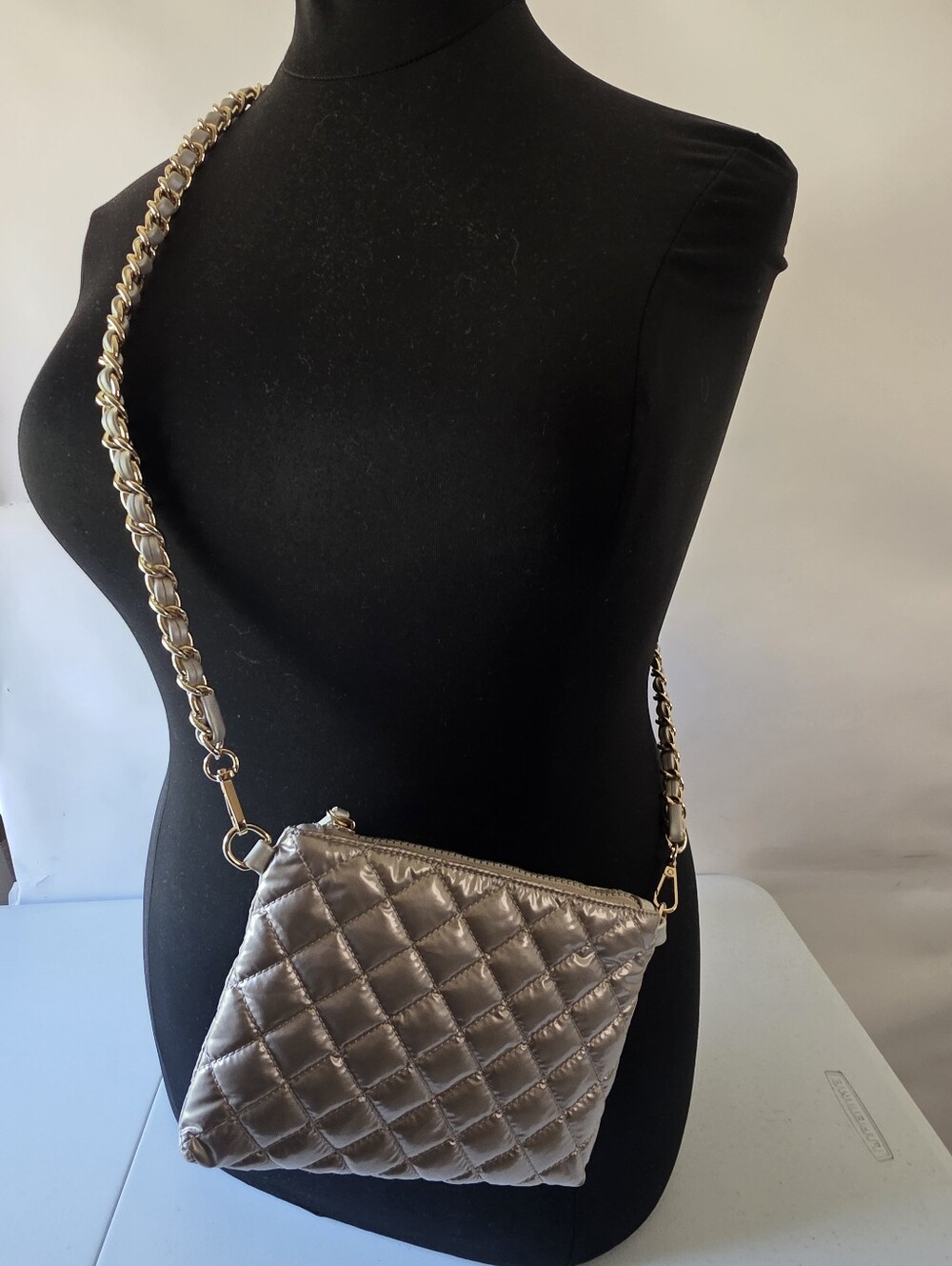 Lemonbella Quilted Chain Strap Bag Small Crossbody Removable Strap Neutral - Picture 2 of 14